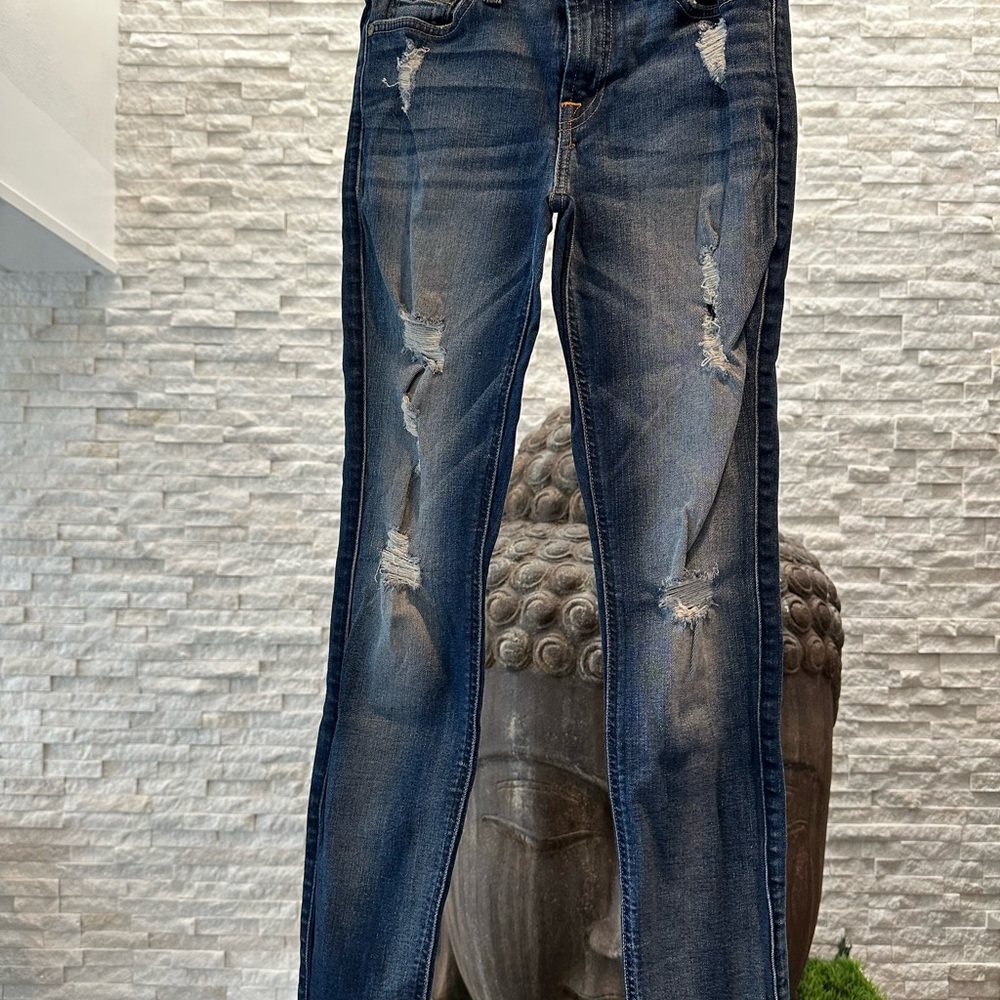 7 For All Mankind Dark Blue Distressed Skinny Jeans 25